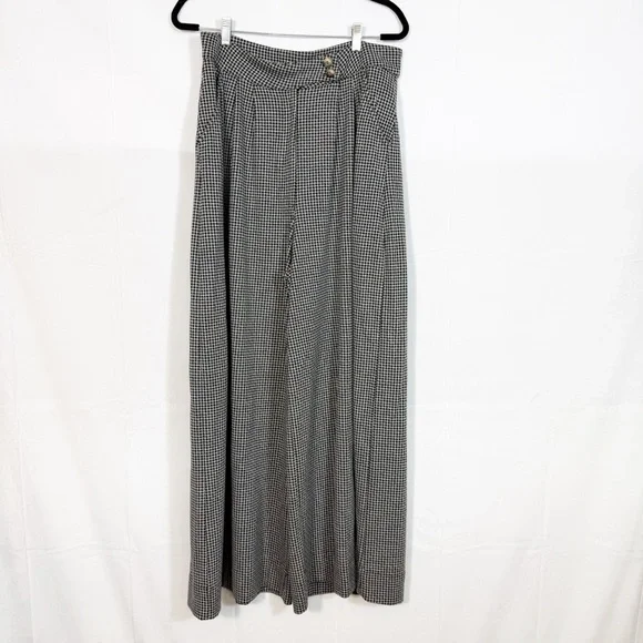 Free People Josie Houndstooth Wide Leg Pants Trousers Black White High Rise Boho